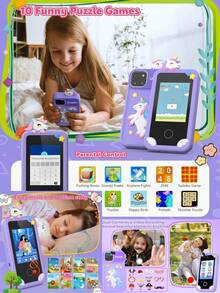 1 件升级版儿童智能手机，男女童皆宜，适合 3-10 岁儿童的圣诞礼物，触摸屏幼儿手机玩具，触摸屏互动，带全息金字塔，儿童音乐播放器，角色扮演玩具，儿童玩具手机，幼儿学习玩具 - 彩色 - 查看 5