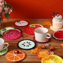 Pcs Fruit Coasters Crochet Holiday Coaster 4 Inch Colorful Knitted Handmade Woven Fruit Drink Cup Pad Mats For Holiday Kitchen Party Decor Gifts - 多彩的 - 查看 5