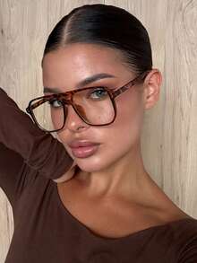 1 par de gafas de moda con marco de plástico de carey transparente, diseño clásico, unisex, estilo minimalista moderno, adecuado para la vida diaria, la oficina, la lectura, ver la televisión y el uso del teléfono inteligente - Marco estampado leopardo pieza blanca - Ver 3