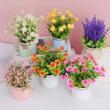Pack Pequeñas Plantas Artificiales Mini Plantas Artificiales de Imitación con Flores para Casa Habitación Granja Baño Decoración Interior (, de Color)(6 de color) - Multicolor - Ver 4