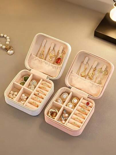 1 件装首饰收纳盒，便携式拉链首饰盒，大容量多隔层耳环项链戒指首饰盒，PU 防水首饰盒，旅行首饰盒，卧室首饰收纳盒，适用于首饰礼品盒、包装盒、收藏盒、展示盒，可用作节日礼物、生日礼物、情人节礼物、母亲节礼物、圣诞节礼物、新年礼物等。