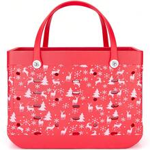 Christmas Pattern EVA Tote Bag, 17-Inch Women's Large Capacity Beach Bag, Snowflake And Deer Pattern Vacation Tote Bag, Rubber Waterproof Beach Bag, Tote Bag, Suitable For Outdoor Camping, Leisure Shopping, And Travel. - Đỏ - Xem 6