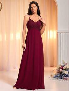 EVERPRETTY 褶皺交叉圍裹前垂墜露背吊帶連衣裙