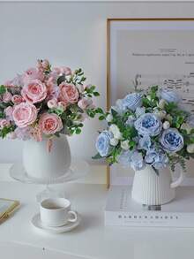 1pc Blue Artificial Flower Hydrangea Fake Peony Silk Flowers Rose Bouquet For Home Wedding Bride Bouquet Decor