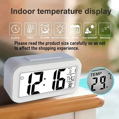 Modern Digital Alarm Clock, Mini Bedroom Digital Temperature Clock With Temperature Sensor, Glowing LED Display And Sleep Timer Function - Quiet, Powered By AAA Batteries (Batteries Not Included), Suitable For Smart Room Decor