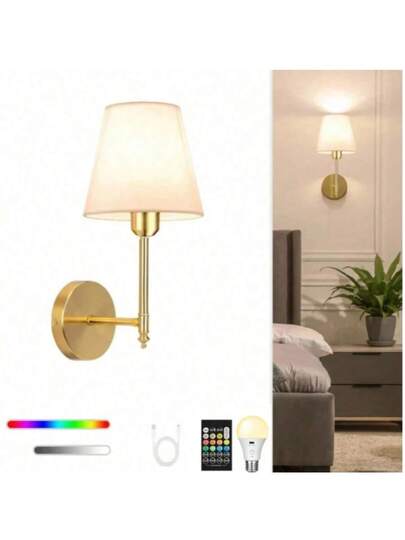 Wand Sconces, Bathroom Vanity Sconces Lighting Wit Fabric Shades, Wireless Installation, Battery Charging, Remote Control Industrial Lamps, Lights Bedroom Living Room Kitchen view 11