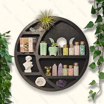 1 pieza Estantería de madera en forma de luna - Estante de almacenamiento en forma de media luna, estantería de pared de varias capas, decoración de pared con fases lunares, color aleatorio, adecuado para sala de estar y dormitorio