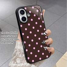 Brown Base Pink Polka Dot Glossy Phone Case Compatible With IPhone 11/11 Pro/11 Pro Max, 12/12 Pro/12 Pro Max, 13/13 Pro/13 Pro Max, 14/14 Pro/14 Pro Max, 15/15 Pro/15 Pro Max, 16/16 Pro/16 Pro Max, 17/17 Pro/17 Pro Max And Galaxy S21/S21+/S21 Ultra, Galaxy S22/S22+/S22 Ultra, Galaxy S23/S23+/S23 Ultra, Galaxy S24/S24+/S24 Ultra And Other Popular Models. The Pattern Features A Brown Base With Pink Polka Dot Elements, Made Of Glossy Material. - Black - View 5