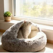 Warm Plush Hooded Cat Bed - Snug Shell-Shaped Pet Cave For Indoor Cats And Small Dogs,Available In Pink And Gray - Pink - View 11