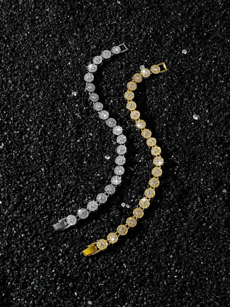 1pc Women's 8mm Wide Round Diamond Splice Chain Bracelet - Star - View 1