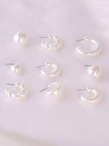 2-6-18pcs/Set Fashion Earring Set, CCB Material C-Shaped Hoop Earrings And Water Drop Stud Earrings Set, Suitable For Women's Daily Wear - White - View 3