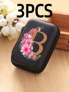 1 Stück Blumen A-Z Buchstaben PU Leder Aufbewahrungsbox, Kartenhalter, Ausweis/Namenskarten Organizer, geeignet für Reisen, Digitalzubehör, Kopfhörertasche - Verschiedenfarbig - Übersicht 38