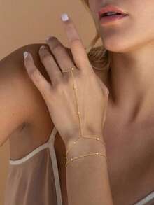 1pc Beaded Chain Knuckle Ring Bracelet, Fashionable Minimalist Multi-Layer Stacking Finger Chain Jewelry Accessory, Suitable For Girls And Women (Random Bead Quantity)