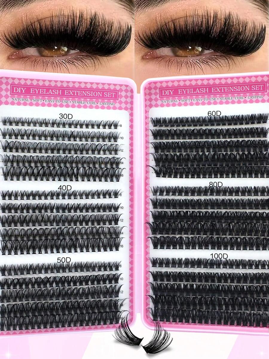 600 piezas Racimos de pestañas postizas con rizado en forma de D, pestañas rizadas de 30D/40D/50D/60D/80D/100D, rizado en D de 0.07mm, extensiones de pestañas de aspecto natural de 8-16mm de longitud, racimos de pestañas súper gruesas y largas, pestañas individuales rizadas, pestañas delgadas y largas para un efecto similar a una muñeca, adecuadas para uso doméstico de principiantes. 600 piezas de pestañas postizas súper densas, paquete de gran capacidad de 600 piezas. - DD - Ver 1