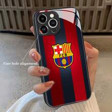 Funda para móvil FC Barcelona de cristal templado HD, con los colores y el logo del equipo. Compatible con  17,  16,  16 Pro Max,  15,  15 Pro Max,  14,  13,  12 y  11 Pro. Fabricada en TPU, ofrece protección antigolpes. Un regalo ideal para familiares, amigos, niños, cumpleaños, Año Nuevo Chino, vacaciones, parejas y San Valentín. - Negro - Ver 4
