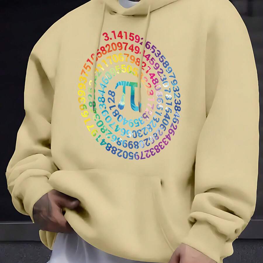 Black Hoodie With Pi Print And Colorful Numbers For Math And Science Lovers - 杏色 - 查看 1