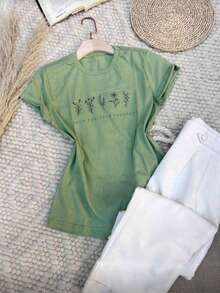 Men's Basic Unisex Streetwear T-Shirt Slim Fit Cotton Floral Design - 綠色 - 查看 3
