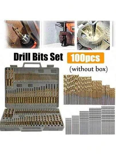 100-Piece Premium Titanium Coated Drill Bit Set - HSS High Speed Steel Construction For Wood/Metal/Plastic | Essential Power Tool Accessories Kit For DIY Projects & Professional Home Improvement