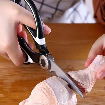 1 Piece Of Multifunctional Kitchen Scissors In Black, With A Non Slip Soft Rubber Handle That Conforms To Ergonomics, Used For Chicken Segmentation, Fish Bone Cutting, Vegetable Shredding, And Food Packaging