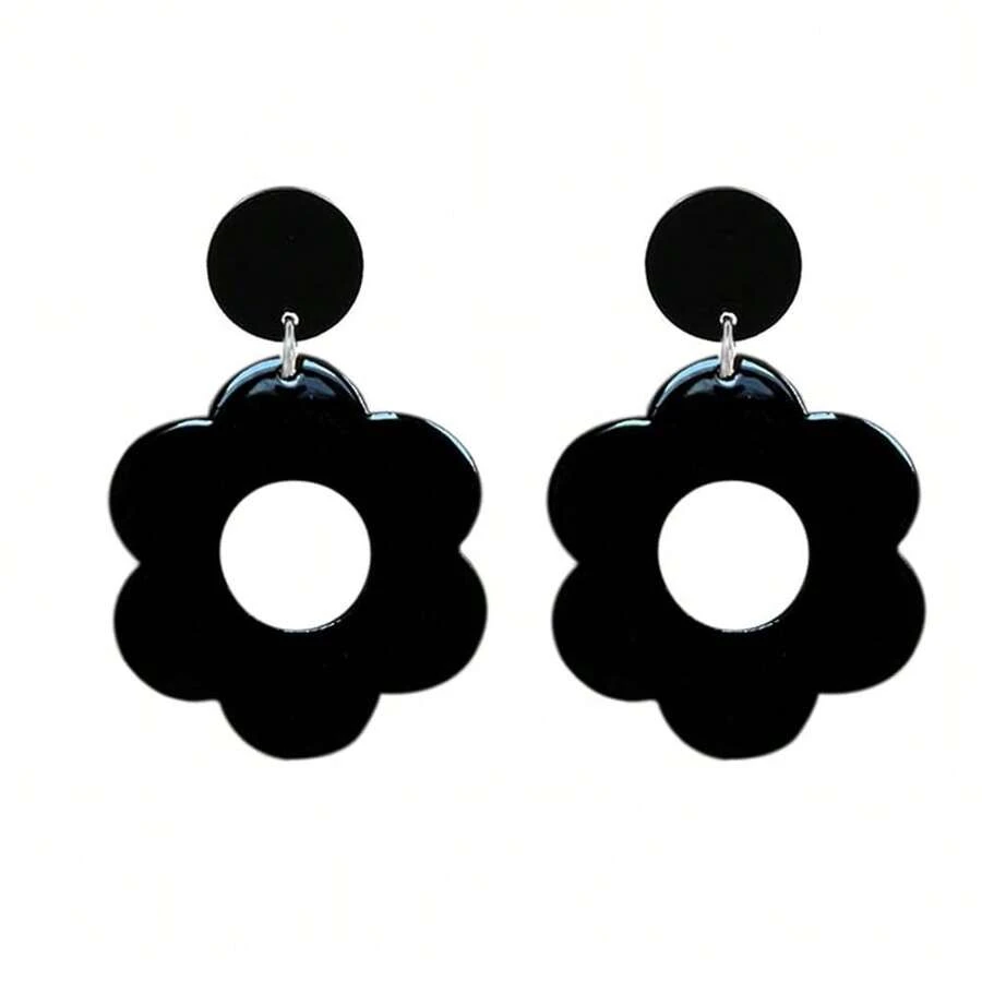 ONLYJUMP Vintage 60s 70s Flower Earrings - Colorful Floral Big Acrylic Daisy Dangle For Women - Lily Petals Hawaii Plant Statement Fashion Jewelry,DaisyBlack - 黛西布萊克 - 查看 1