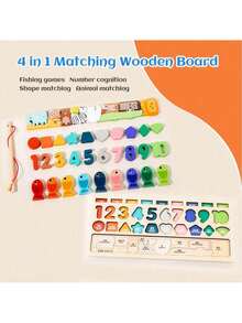 4 In 1 Toys Shape & Number Matching,Fishing Game,Animal Puzzle,Halloween Gifts/Christmas Gifts/New Year Gifts/Birthday Gifts - Multicolor - View 2