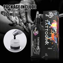 yikexuanli 300ml High Capacity Black Tattoo Ink, Suitable For Body Art, Tattoo Creation, DIY Tattoo, Tattoo Practice, Smooth Bottle Design Suitable For Beginners And Professionals For Outlining And Coloring