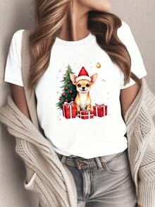 Men&Women's Christmas Santa Chihuahua T-Shirt - Festive Dog With Santa Hat & Gifts Graphic, Soft Breathable Everyday Holiday Party Outfit - Cute Pet Lover Gift For Women, Christmas Shirts, Seasonal Fashion, Playful Design, Comfortable Fit, Short Sleeve Top, Dog Owners, Casual Wear, Geometric Pattern, Lightweight Material, Printed Shirt, Chihuahua Christmas, T Shirt Women, Top For Women, T Shirt Damen, Tshirt, Men&Women's T-Shirt, Men&Women's Shirts, Shirt For Women