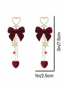 1 Pair Fashion Personalized Christmas Tree, Star, Bow Knot, Bell Geometric Santa Claus Earrings, Suitable For Women Any Occasion, Christmas Gift - Red - View 3
