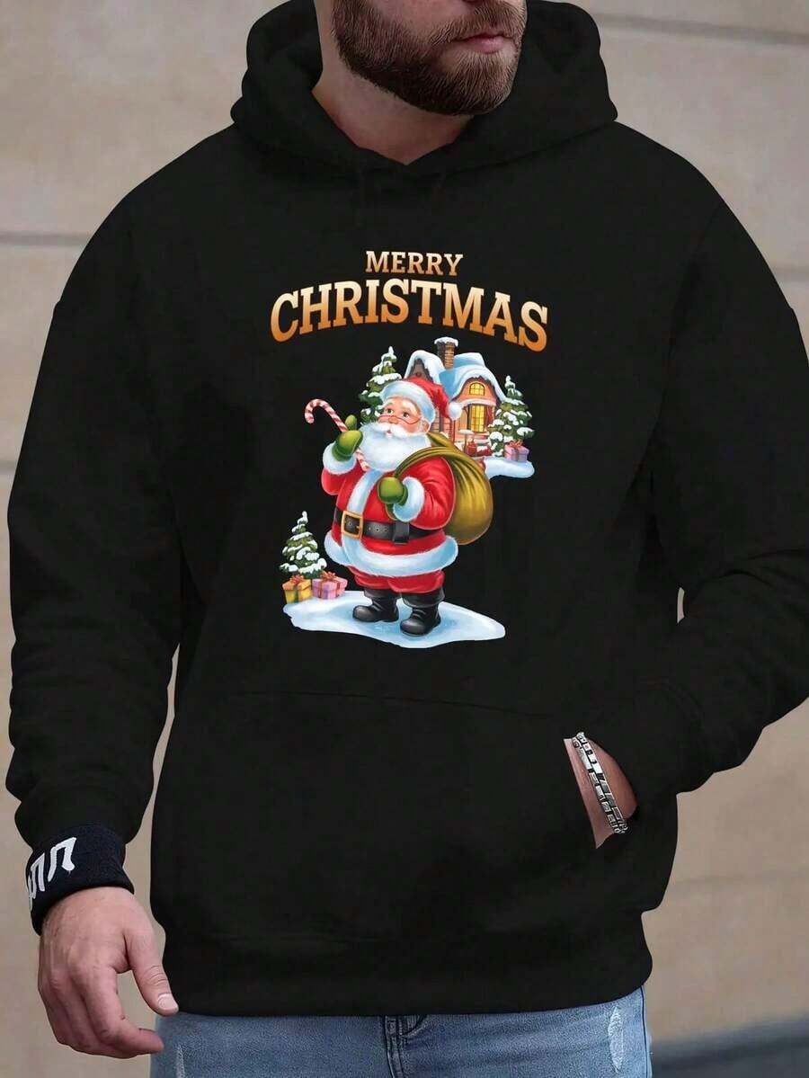 Sudadera con capucha con cordón y estampado de letras para hombre, para otoño - Negro - Ver 1