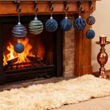 Juego de adornos navideños de bolas de terciopelo, 12 piezas de bolas brillantes/recortadas para colgar en el árbol de Navidad - Azul - Ver 1