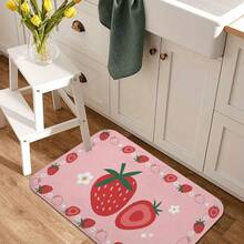1 Piece Pink Strawberry Kitchen Mat - Fashionable Flannel Material With Vivid Fruit Print, Perfect For Spring And Summer Home Decoration, Kitchen, Bathroom, Entryway, And Living Space, Kitchen Mat (Multiple Sizes/Packages Available) - White - View 9