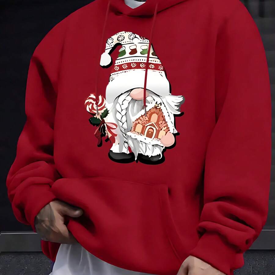Sudadera con capucha negra con estampado de duende navideño con casa de ...