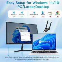 适用于PC和笔记本电脑的二合一Wi-Fi 6蓝牙5.4 USB网络适配器，增强型5dBi远程AX900 Mbps WiFi适配器，双频2.4G/5GHz无线网络加密，免驱动，USB供电，小巧设计，适用于Windows 11/10台式电脑