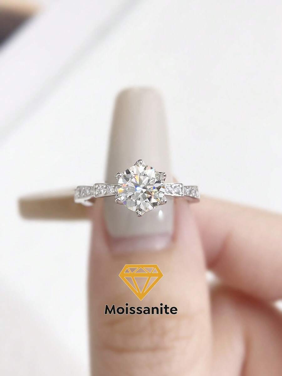 1 pieza 1ct Anillo de boda de plata de ley 925 con estilo de serpiente de seis garras Moissanite, anillo de compromiso único y elegante, anillo de promesa, anillo de aniversario, regalo de joyería para mujer, regalo del Día de San Valentín - Anillo de moissanita de seis garras con forma de serpiente - 1 ct - Ver 1