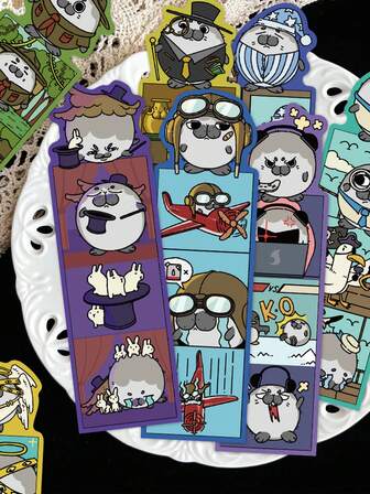 30张趣味海豹主题纸质书签，书籍装饰卡，阅读注释卡