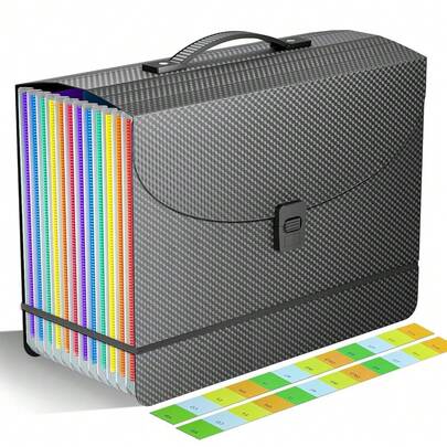 Accordion File Organizer/Expanding File Folder With Handle,13 Pockets Filing Box,Perfect For Desktop Standing/Portabe Document Paper Organizer,A4/Letter Size,Monthly/Blank Tabs,Black Diamond,DiamondColored