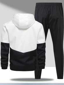 Men's 2 Pieces Soft Comfortable Breathable Running Fitness Sports Casual Jacket And Pants Set, Spring/Autumn - Black - View 2