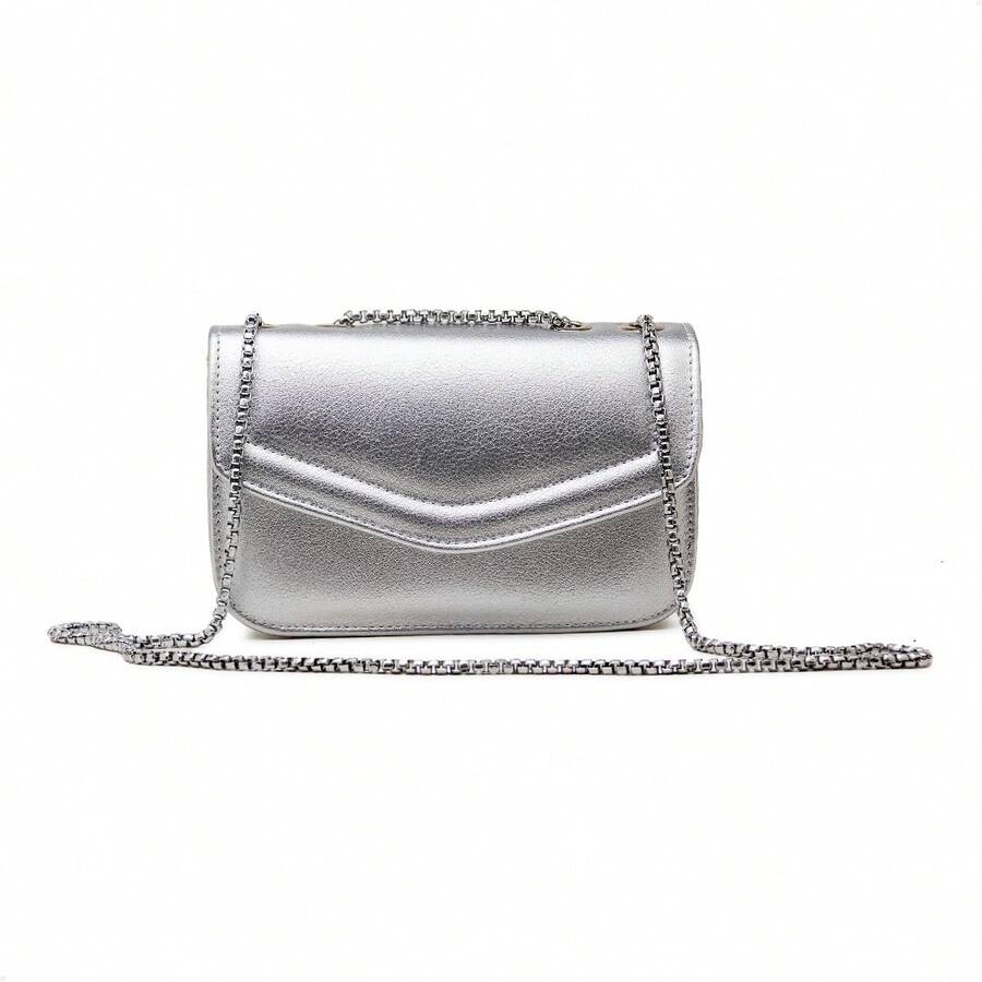 Basic Minimalist Metallic Crossbody Bag For Summer Parties. - 銀色 - 查看 1