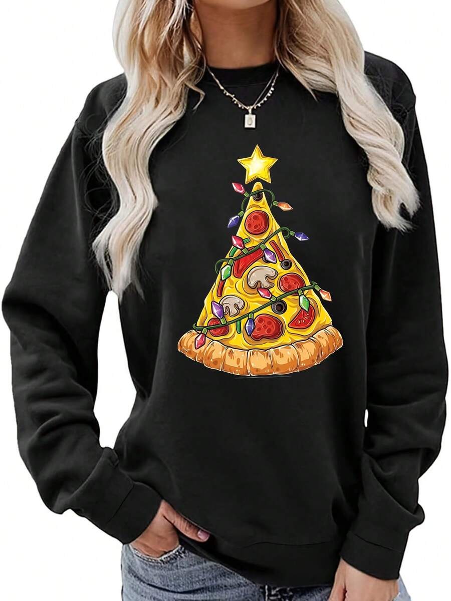 Item Picture Womens   Christmas Sweater Italian Themed Pizza Party Out (2) - Black - View 1