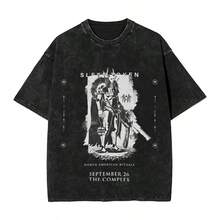 Sleep Arcadia Tokens Band T Shirts Pure Cotton Vintage T-Shirt Round Neck Tee Shirt Short Sleeve Clothes Summer - 黑色 - 查看 1