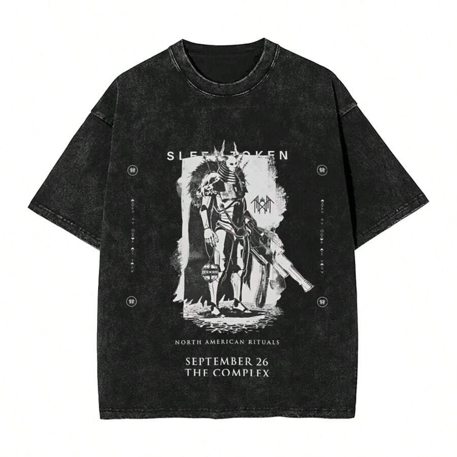 Sleep Arcadia Tokens Band T Shirts Pure Cotton Vintage T-Shirt Round Neck Tee Shirt Short Sleeve Clothes Summer - 黑色 - 查看 1