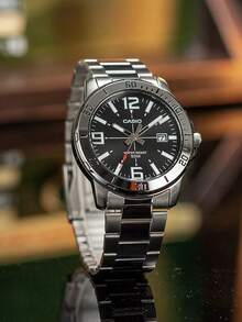 Casio MTP-VD01D-1B 男士潛水風石英腕錶，銀色鋼製錶帶，5ATM 防水，日期顯示，附原裝官方禮盒 - 黑色 - 查看 5