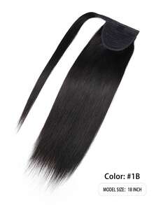 1pc Brazilian Remy Human Hair Ponytail Extensions, Straight Wrap Around Ponytail, #1B Natural Black Clip-In Ponytail Hair Extensions - S1B - View 3