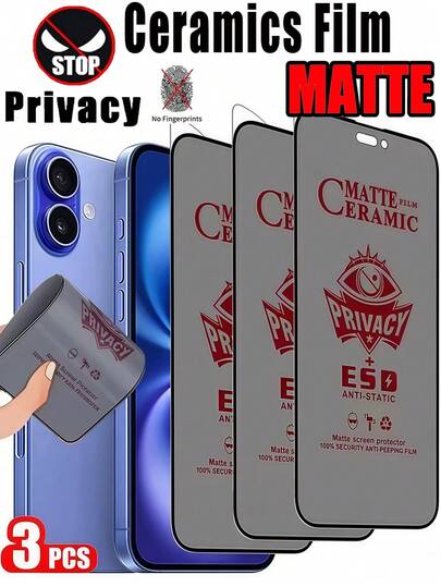 3 件装磨砂陶瓷软膜屏幕保护膜，防指纹和防眩光，兼容 16 Pro Max、Galaxy S25 Ultra、Redmi、Honor，防震防摔，无气泡（2025 年最新设计）生日、家人、朋友的礼物手机屏幕保护膜、手机配件防水防刮全覆盖