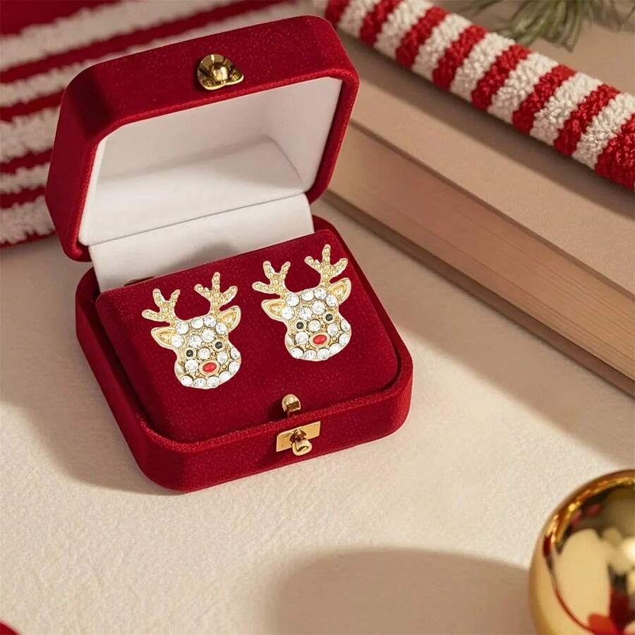 Pendientes navideños para mujer, delicados pendientes de reno con cascabel y copo de nieve, pendientes de botón/colgantes, pendientes llamativos, joyería, regalo de cumpleaños - Amarillo - Ver 1