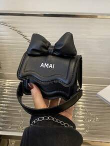 1pc Western Cute Korean Shoulder Bag Bow Chain Messenger Bag, Fashionable Small Square Bag With Bow Decoration, Fashionable Chain Shoulder Strap Messenger Bag, Sweet And Cute Princess Style Handbag, Suitable For Teenagers Daily Shopping And Party, Cute Western Messenger Bag - Bow Crossbody Bag - View 15