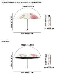 1pc Watercolor Strawberry Automatic Umbrella, Women's Sunscreen UV Protection Folding Parasol, Suitable For Sunny And Rainy Days