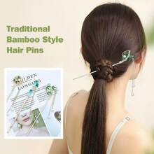 Retro Vintage Asian Chinese Traditional Hanfu Silver Metal Flower Hair Sticks With Pearl Bead Pendants Bamboo Lotus Long Hair Chopsticks Forks Bun Updo Holders Hairpins - 8 CÁI S3 - Xem 5
