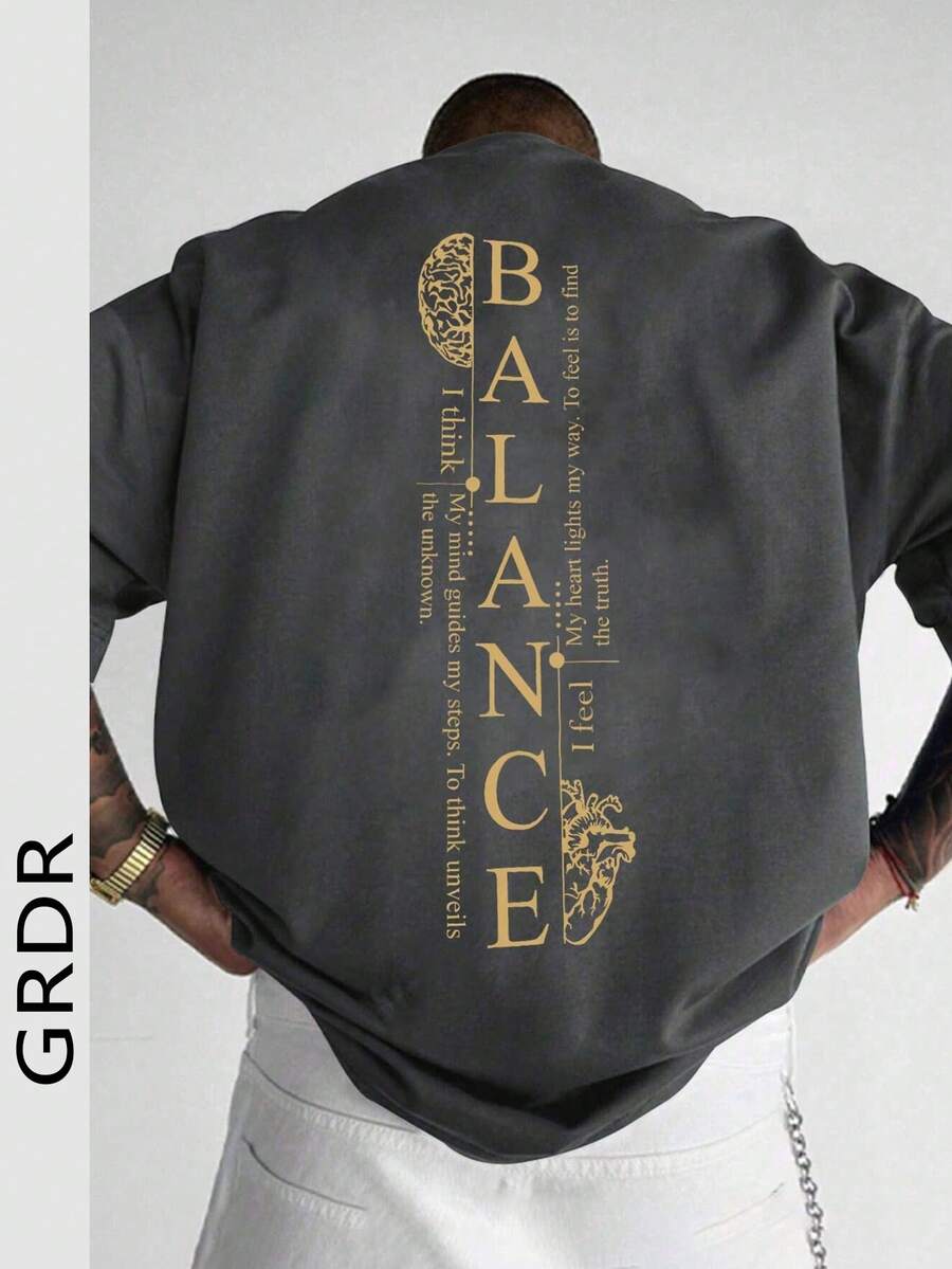 GRDR 男士时尚印花宽松短袖T恤 | 精致设计 | 夏季必备 | 轻松搭配，展现你的风格 - 深灰色 - 查看 1