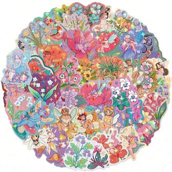 50pcs/Pack Floral Fairy Vintage Aesthetic Stickers, Cute Mysterious INS Retro Gothic Y2K Downtown Stickers, 90s 80s Anime Cute Sticker Pack, Cartoon Fun Aesthetic Label Stickers For Scrapbooking, Sealing, Stationery, Cards, Envelopes, Guitars, Instruments, Decorations, Gifts, Parties, Rewards, Motivation, New Year, Winter, Christmas